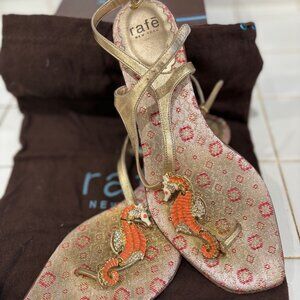 Designer Sandals with Seahorse Motif - Coral